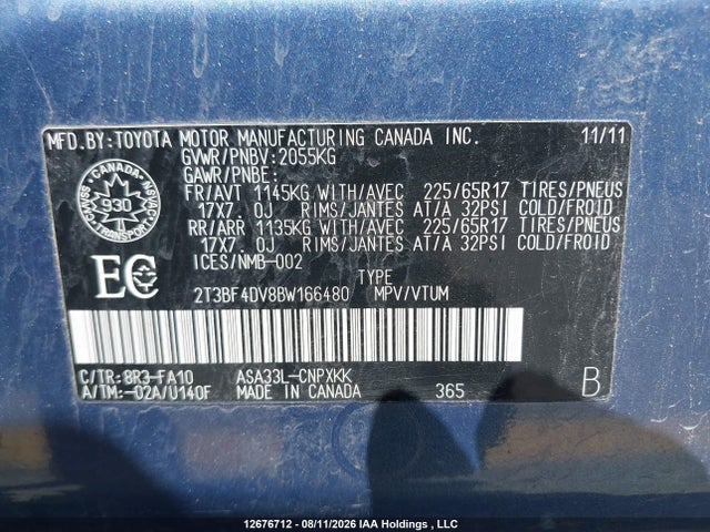 Продажа на аукционе авто 2011 Toyota Rav4, vin: 2T3BF4DV8BW166480, номер лота: 12676712