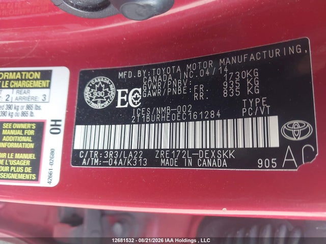Toyota Corolla S 2014 2T1BURHE0EC161284 Image 9