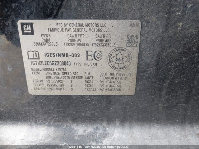GMC SIERRA 1500 2016 1GTV2LEC6GZ208040 Image 9