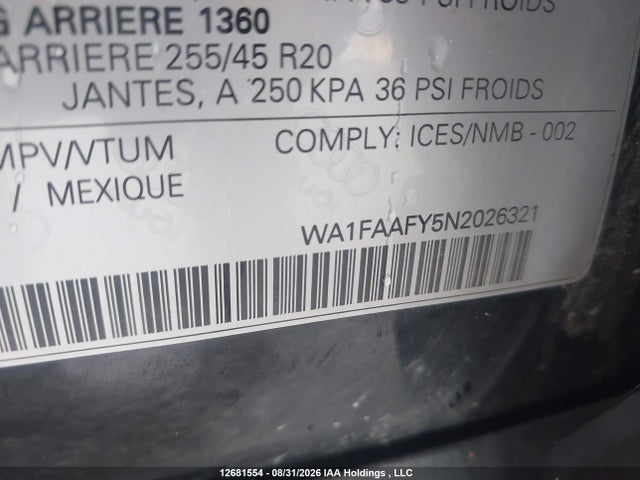 12681554 :رقم المزاد ، WA1FAAFY5N2026321 vin ، 2022 Audi Q5 45 Technik مزاد بيع