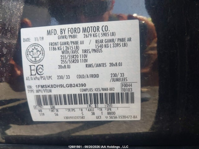 1FMSK8DH9LGB24390 Ford EXPLORER XLT