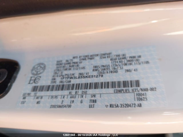 Aukcja sprzedaży 2025 Ford F150 Xlt, vin: 1FTFW3L85SKE51279, numer aukcji: 12681565