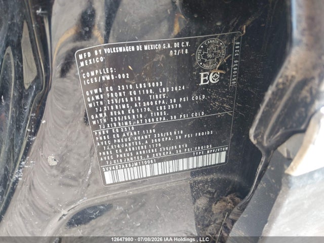 Aukcja sprzedaży 2018 Volkswagen Tiguan Highline, vin: 3VV4B7AX9JM110061, numer aukcji: 12647980