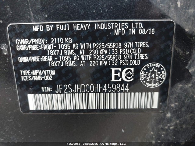 2017 Subaru Forester 2.0xt Limited მანქანა იყიდება აუქციონზე, vin: JF2SJHDC0HH459844, აუქციონის ნომერი: 12670955