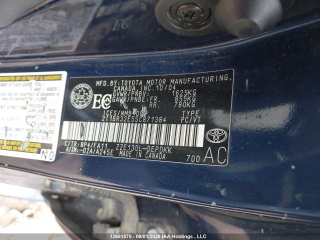 12681570 :رقم المزاد ، 2T1BR32E55C871384 vin ، 2005 Toyota Corolla Ce/le/sport مزاد بيع