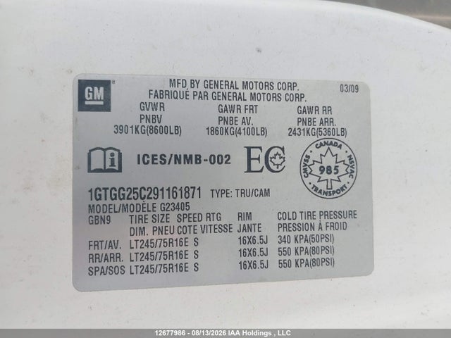 Продаж на аукціоні авто 2009 Gmc Savana 2500 Standard, vin: 1GTGG25C291161871, номер лоту: 12677986