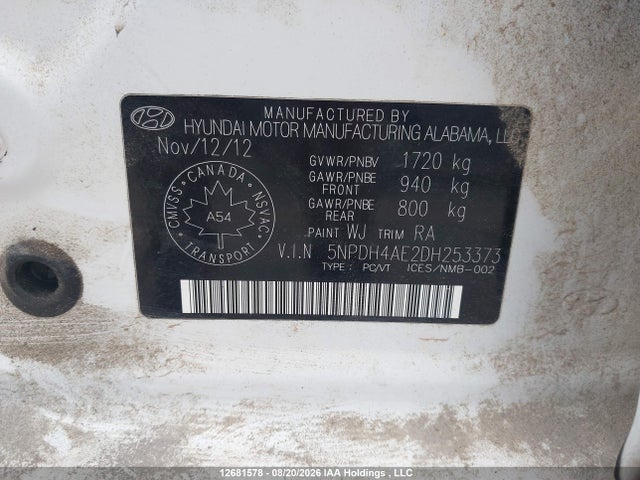 Продаж на аукціоні авто 2013 Hyundai Elantra Gls/limited, vin: 5NPDH4AE2DH253373, номер лоту: 12681578