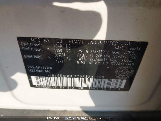 12681585 :رقم المزاد ، 4S4BSCDC5F3201730 vin ، 2015 Subaru Outback 2.5i Premium مزاد بيع