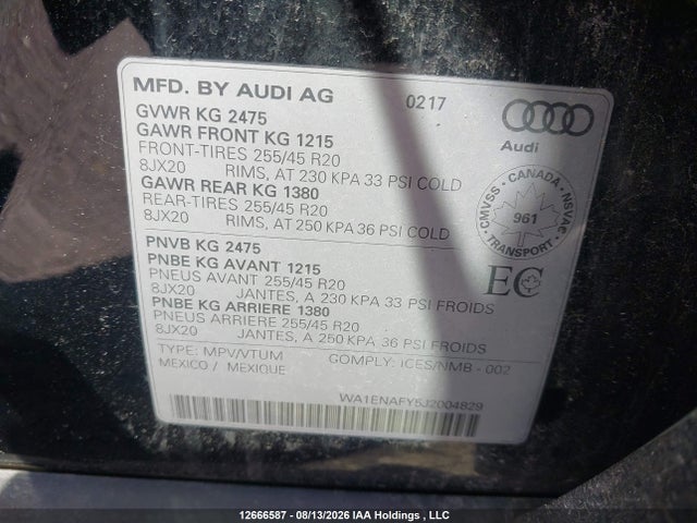 12666587 :رقم المزاد ، WA1ENAFY5J2004829 vin ، 2018 Audi Q5 2.0t Progressiv مزاد بيع