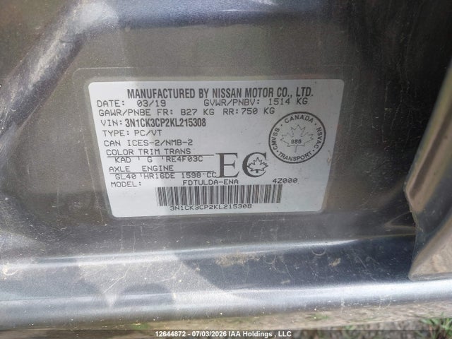 Aukcja sprzedaży 2019 Nissan Micra S/sr/sv, vin: 3N1CK3CP2KL215308, numer aukcji: 12644872