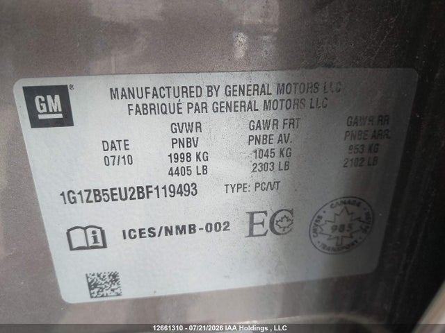 2011 Chevrolet Malibu Ls მანქანა იყიდება აუქციონზე, vin: 1G1ZB5EU2BF119493, აუქციონის ნომერი: 12661310