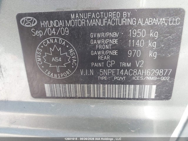 Aukcja sprzedaży 2010 Hyundai Sonata Gls, vin: 5NPET4AC8AH629877, numer aukcji: 12681615