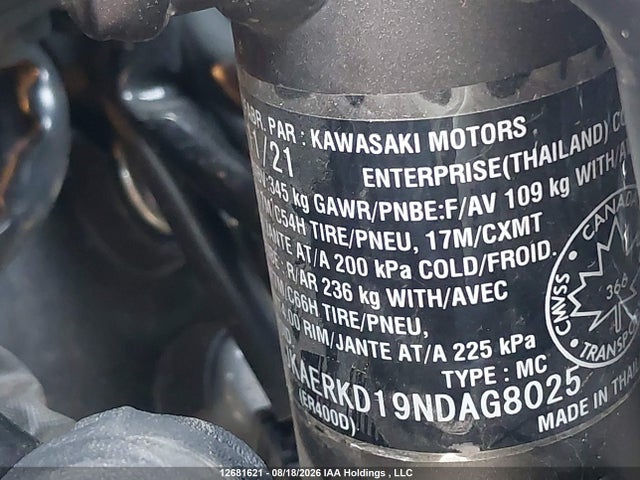 Kawasaki Er400 D 2022 JKAERKD19NDAG8025 Image 14