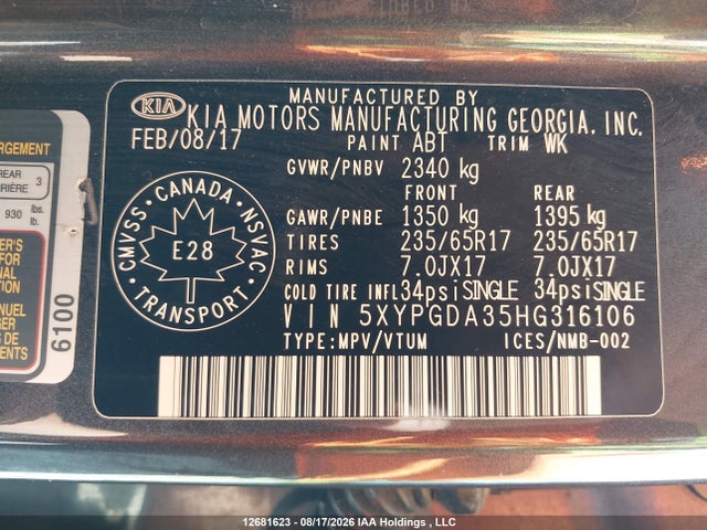 KIA Sorento 2017 5XYPGDA35HG316106 Image 9
