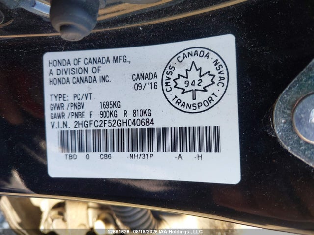 Honda Civic Lx 2016 2HGFC2F52GH040684 Image 9