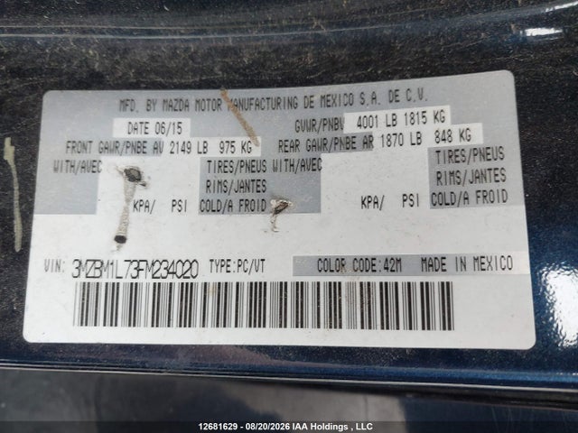 Mazda 3 TOURING 2015 3MZBM1L73FM234020 Image 9