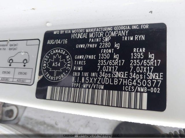 Aukcja sprzedaży 2017 Hyundai Santa Fe Sport 2.4 Se, vin: 5XYZUDLB7HG450377, numer aukcji: 12681640