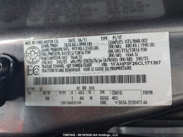Продаж на аукціоні авто 2012 Ford Focus, vin: 1FAHP3F26CL171367, номер лоту: 12681642