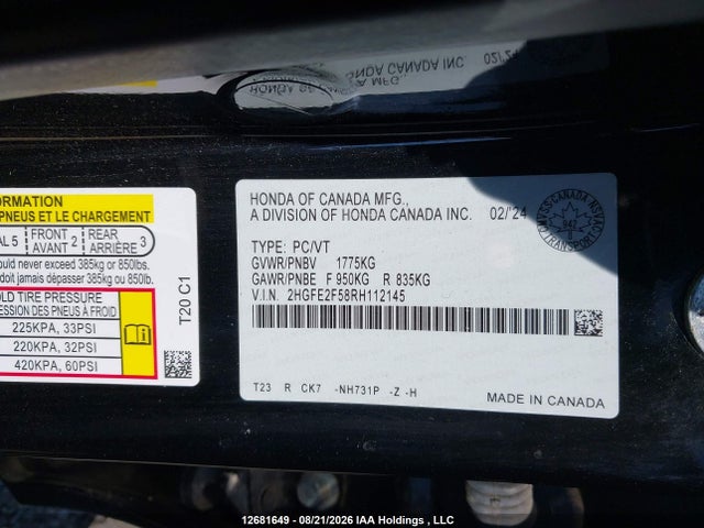 Honda Civic Sport 2024 2HGFE2F58RH112145 Image 9