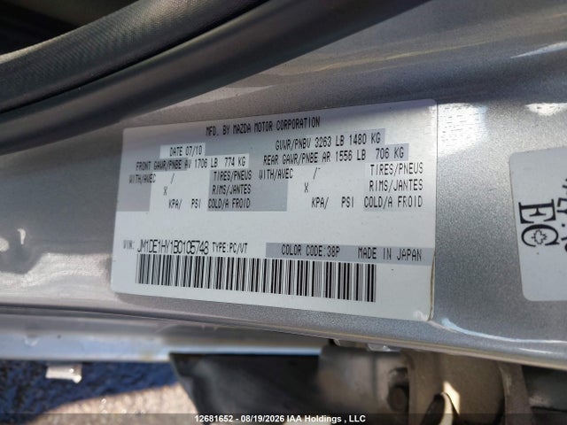 Aukcja sprzedaży 2011 Mazda Mazda2, vin: JM1DE1HY1B0105748, numer aukcji: 12681652
