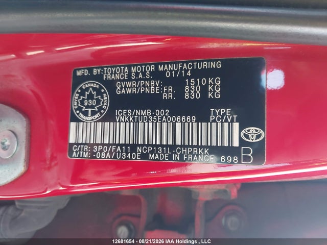 VNKKTUD35EA006669 Toyota Yaris