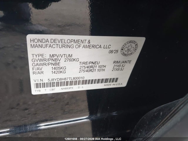 Aukcja sprzedaży 2026 Acura Mdx Type S Ultra, vin: 5J8YD8H87TL800010, numer aukcji: 12681656
