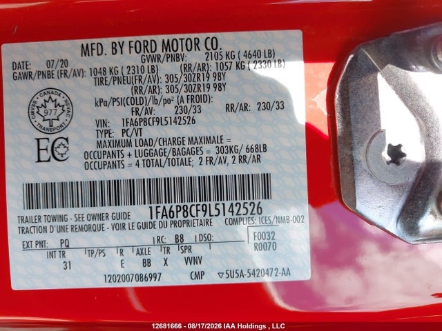 Ford MUSTANG GT 2020 1FA6P8CF9L5142526 Image 9