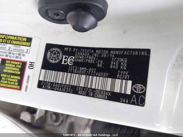 2015 Toyota Corolla მანქანა იყიდება აუქციონზე, vin: 2T1BURHE7FC246737, აუქციონის ნომერი: 12681672