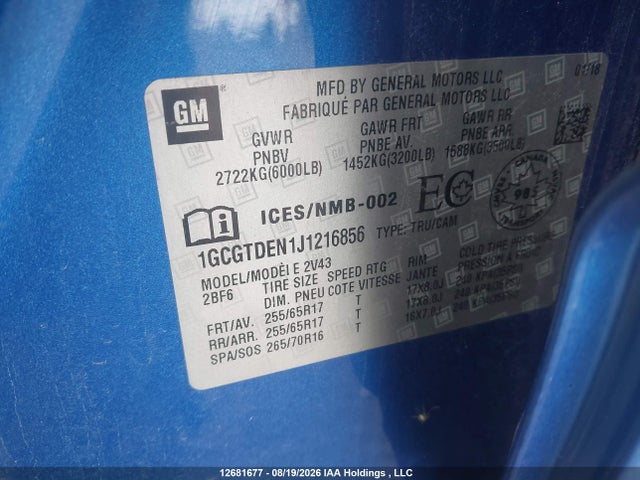 Продаж на аукціоні авто 2018 Chevrolet Colorado Z71, vin: 1GCGTDEN1J1216856, номер лоту: 12681677