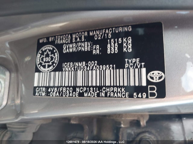 Toyota Yaris 2015 VNKKTUD34FA039521 Image 9