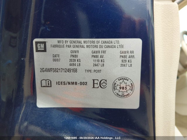 12681695 :رقم المزاد ، 2G4WF582171249168 vin ، 2007 Buick Allure مزاد بيع