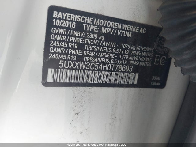 12681697 :رقم المزاد ، 5UXXW3C54H0T78693 vin ، 2017 Bmw X4 Xdrive28i مزاد بيع
