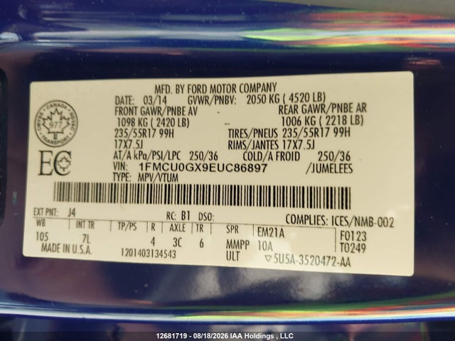 Продажа на аукционе авто 2014 Ford Escape Se, vin: 1FMCU0GX9EUC86897, номер лота: 12681719