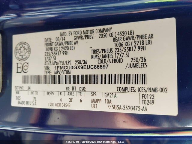 Продажа на аукционе авто 2014 Ford Escape Se, vin: 1FMCU0GX9EUC86897, номер лота: 12681719