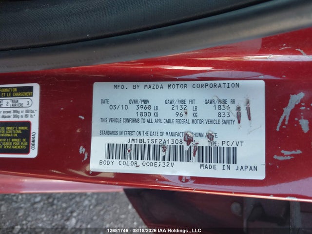 Продажа на аукционе авто 2010 Mazda Mazda3 Gs/gx, vin: JM1BL1SF2A1308368, номер лота: 12681746