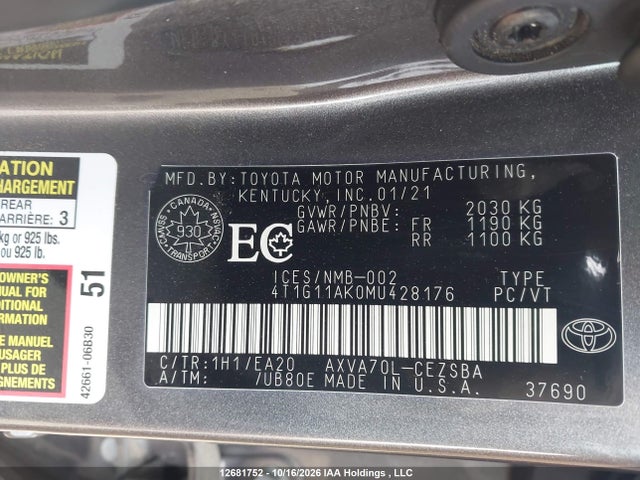 4T1G11AK0MU428176 Toyota CAMRY SE