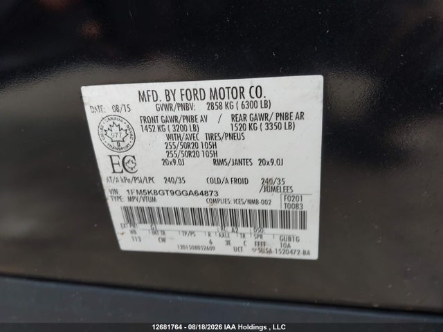 Ford EXPLORER SPORT 2016 1FM5K8GT9GGA64873 Image 9