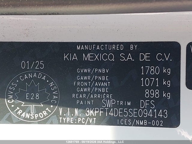 Aukcja sprzedaży 2025 Kia K4 Lx, vin: 3KPFT4DE5SE094143, numer aukcji: 12681769
