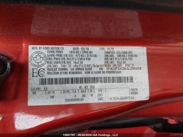 Продажа на аукционе авто 2018 Ford Focus Se, vin: 1FADP3K26JL290439, номер лота: 12681787
