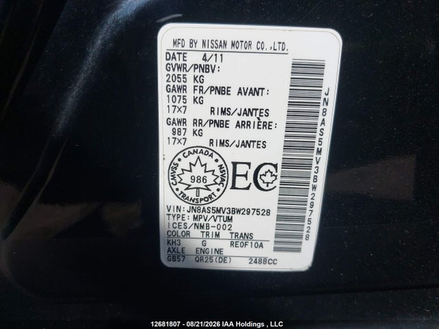 Aukcja sprzedaży 2011 Nissan Rogue Sv, vin: JN8AS5MV3BW297528, numer aukcji: 12681807