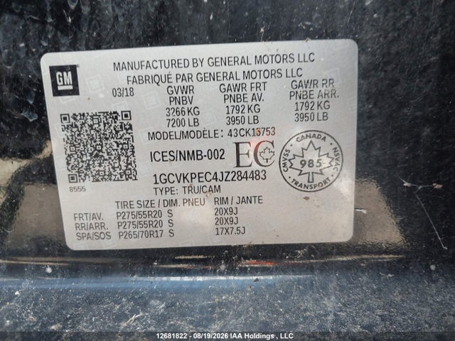 1GCVKPEC4JZ284483 Chevrolet Silverado 1500
