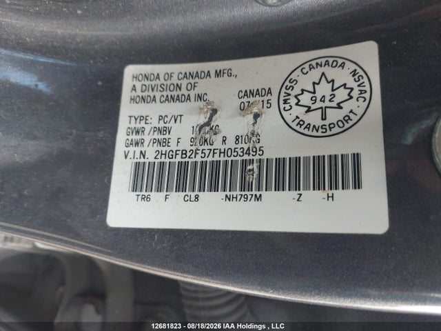 Honda Civic Lx 2015 2HGFB2F57FH053495 Image 9