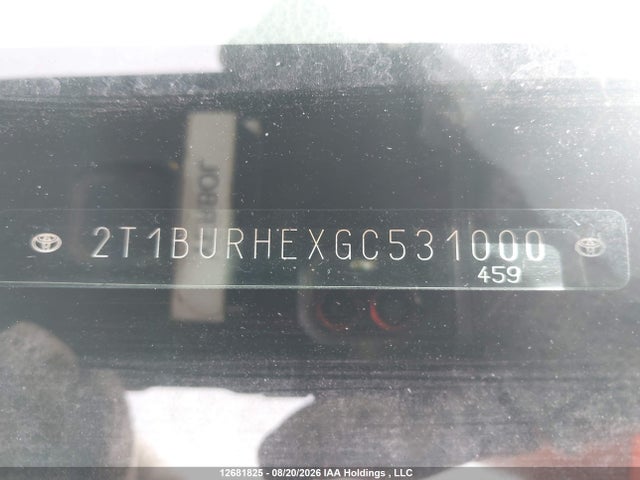 2T1BURHEXGC531000 Toyota Corolla S
