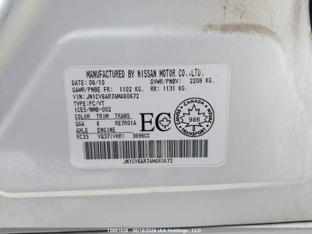 Aukcja sprzedaży 2010 Infiniti G37 Sedan, vin: JN1CV6AR7AM460672, numer aukcji: 12681826