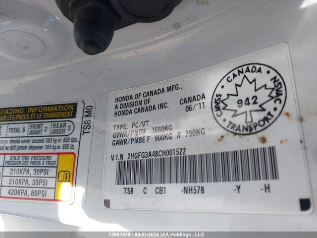 Продаж на аукціоні авто 2012 Honda Civic, vin: 2HGFG3A48CH001522, номер лоту: 12681839