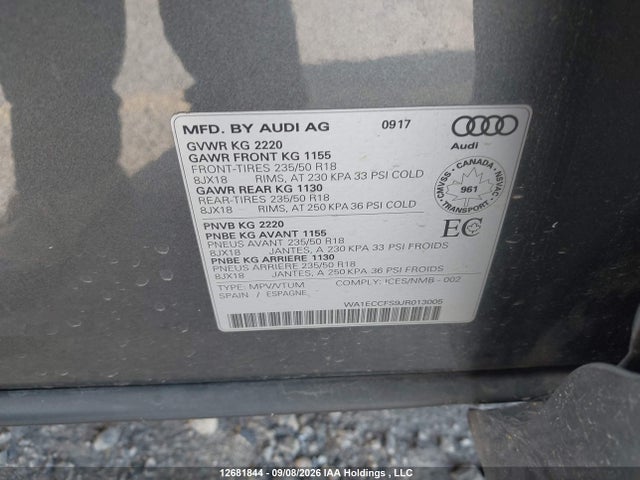 Aukcja sprzedaży 2018 Audi Q3 2.0t Komfort, vin: WA1ECCFS9JR013005, numer aukcji: 12681844