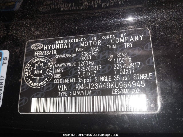 KM8J23A49KU964945 Hyundai TUCSON SE