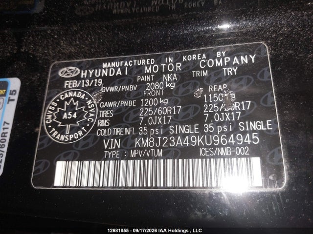 KM8J23A49KU964945 Hyundai TUCSON SE