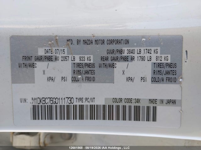 12681868 :رقم المزاد ، JM1DKBC76G0111730 vin ، 2016 Mazda Cx-3 Gs مزاد بيع