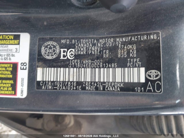 Продажа на аукционе авто 2012 Toyota Corolla Ce, vin: 2T1BU4EE0CC813485, номер лота: 12681881